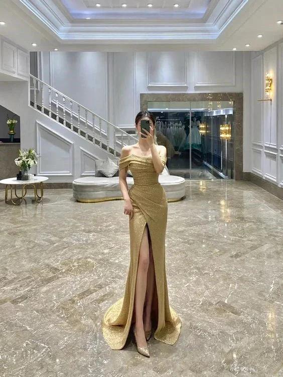 Elegant Off The Shoulder Long Evening Dress Charming Formal Gown Y387 - Image 2