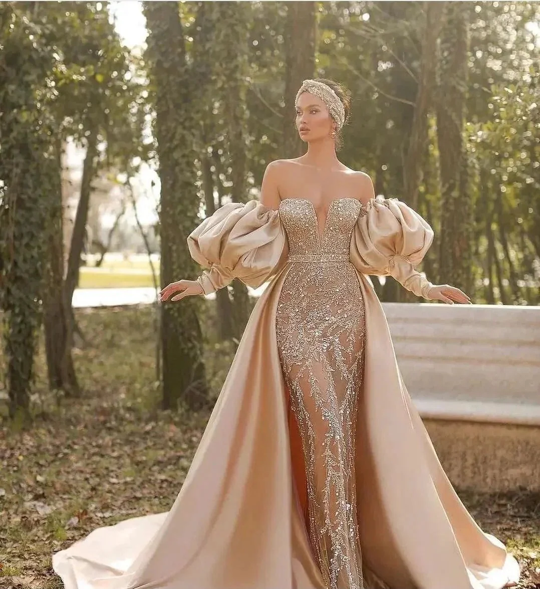 Elegant Off-the-shoulder Long Sleeve Prom Dress Mermaid Evening Gowns - Image 3
