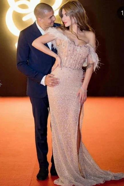 Elegant Off-the-shoulder Long Split Front Mermaid Prom Dresses with Glitter - Image 3