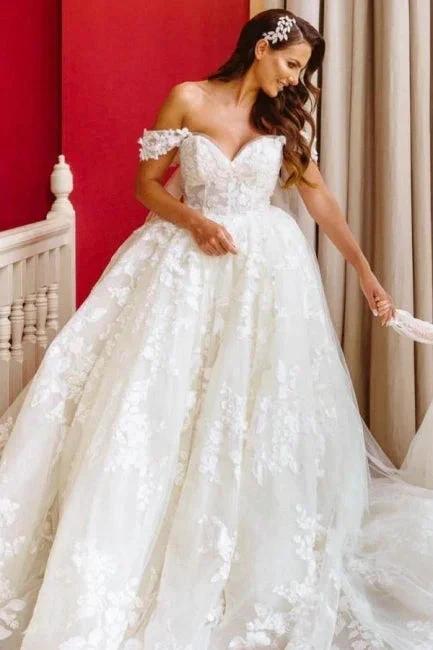 Elegant Off The Shoulder Sleeveless A-Line Wedding Dresses With Lace - Image 2