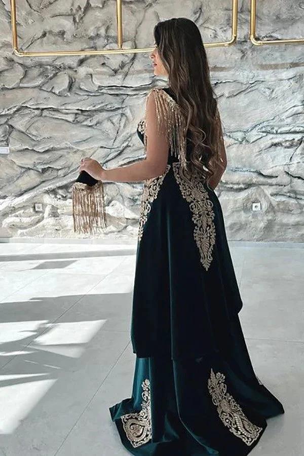 Elegant Off The Shoulder V-Neck Mermaid Evening Dress with Applique - Image 2