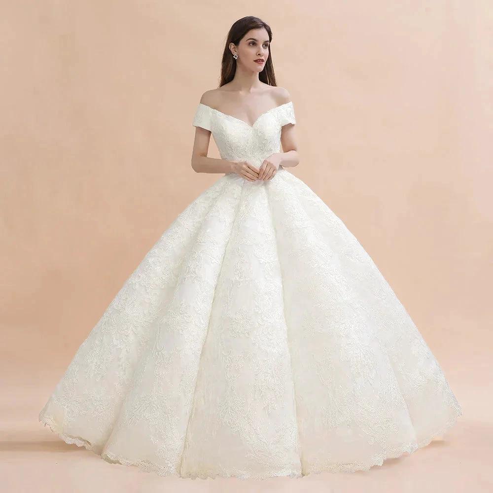 Elegant Off-the-Shoulder White Lace Appliques Bridal Gowns Wedding Dress - Image 2