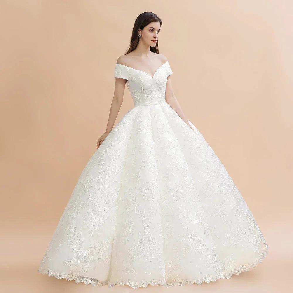 Elegant Off-the-Shoulder White Lace Appliques Bridal Gowns Wedding Dress - Image 3