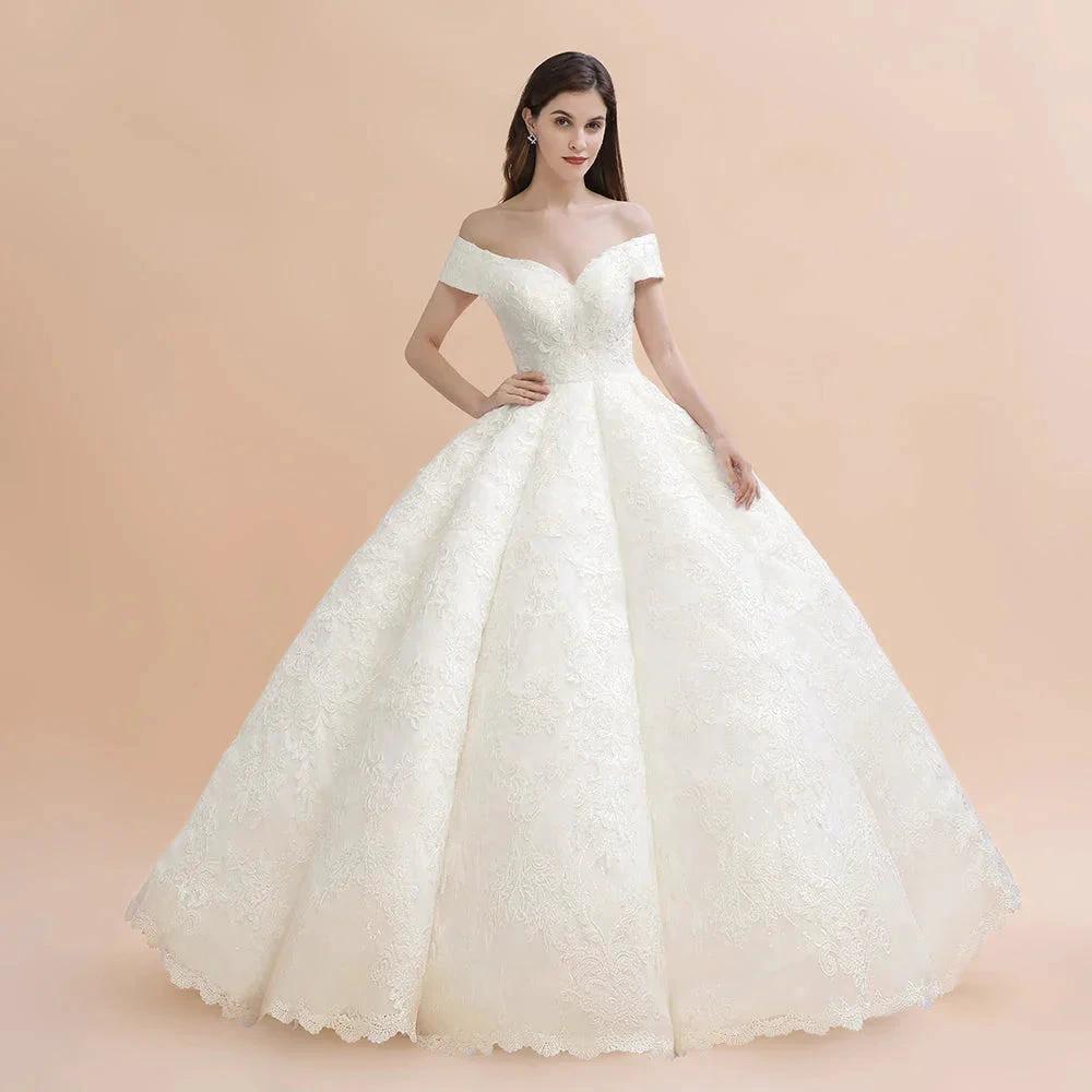 Elegant Off-the-Shoulder White Lace Appliques Bridal Gowns Wedding Dress - Image 4