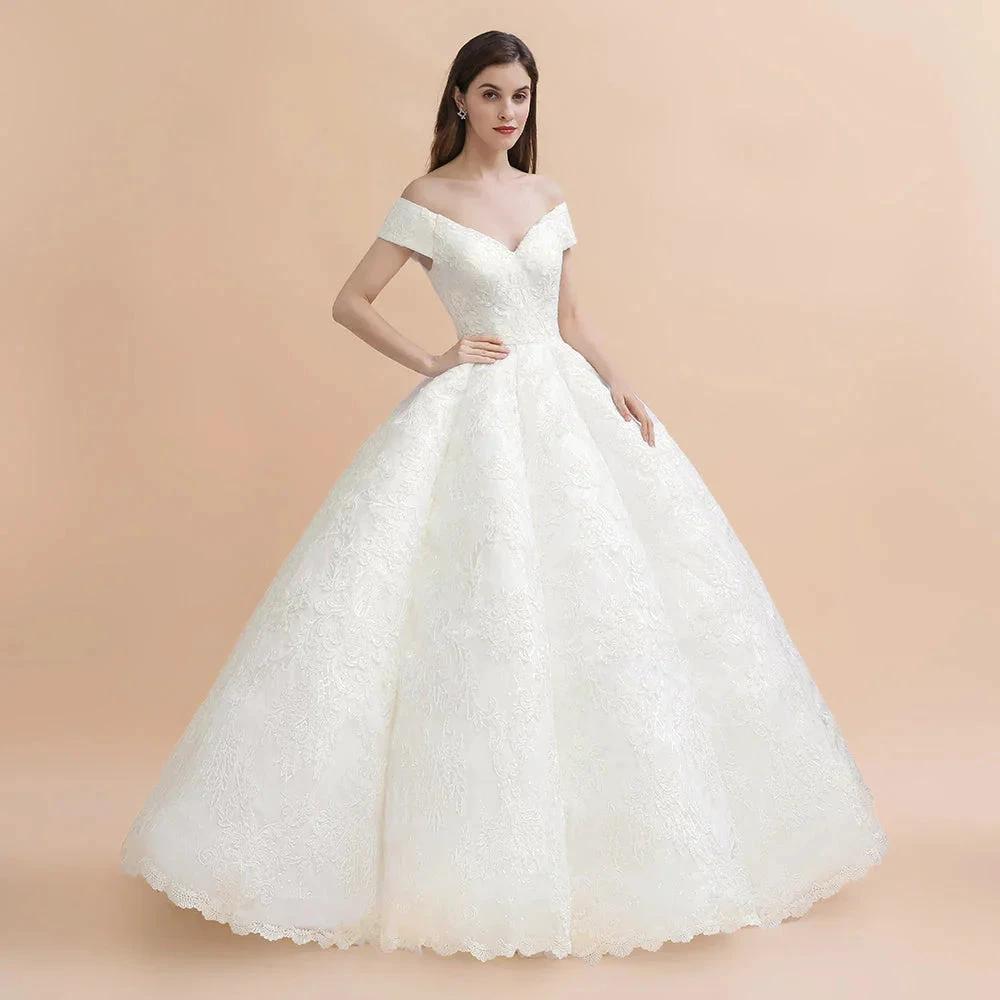Elegant Off-the-Shoulder White Lace Appliques Bridal Gowns Wedding Dress - Image 5