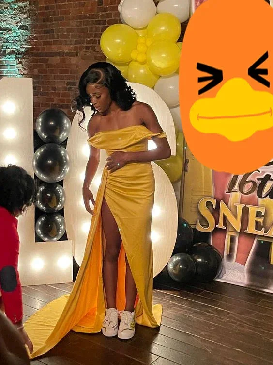 Elegant Off The Shoulder Yellow Evening Dress 16th Birthday Outfit Y7244 - Image 2