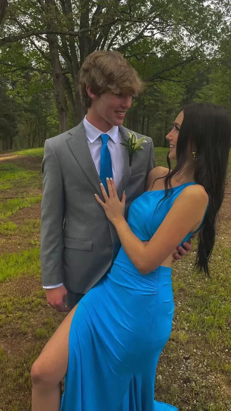 Elegant One Shoulder Blue Prom Dress Blue Evening Dress Y5400 - Image 2