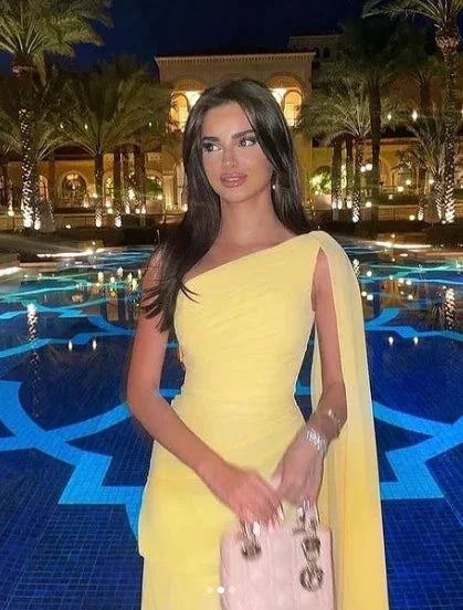 Elegant One Shoulder Chiffon Long Prom Dress Yellow Evening Dress Y7524 - Image 3