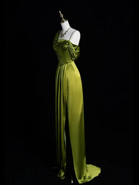 Elegant One Shoulder Green Slit Prom Evening Dress Y8218 - Image 2