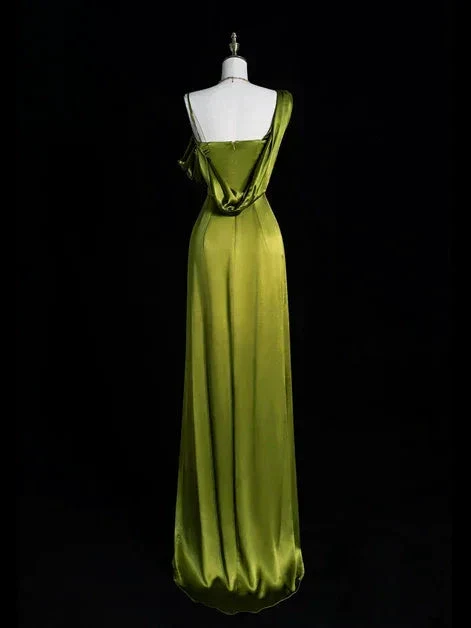 Elegant One Shoulder Green Slit Prom Evening Dress Y8218 - Image 3
