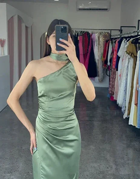 Elegant One Shoulder Hot Pink Satin Sheath Prom Dress Long Evening Dress Y8419 - Image 5