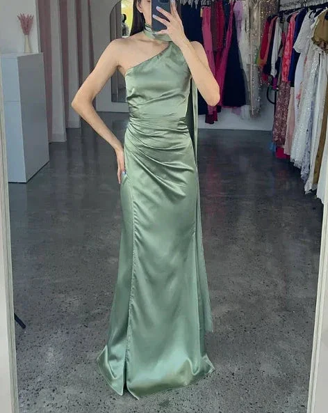 Elegant One Shoulder Hot Pink Satin Sheath Prom Dress Long Evening Dress Y8419 - Image 6