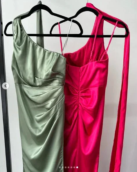Elegant One Shoulder Hot Pink Satin Sheath Prom Dress Long Evening Dress Y8419 - Image 7