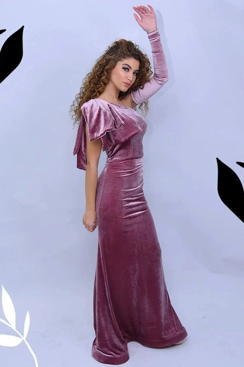 Elegant One-shoulder Long Sleeve Aline Prom Dress - Image 3