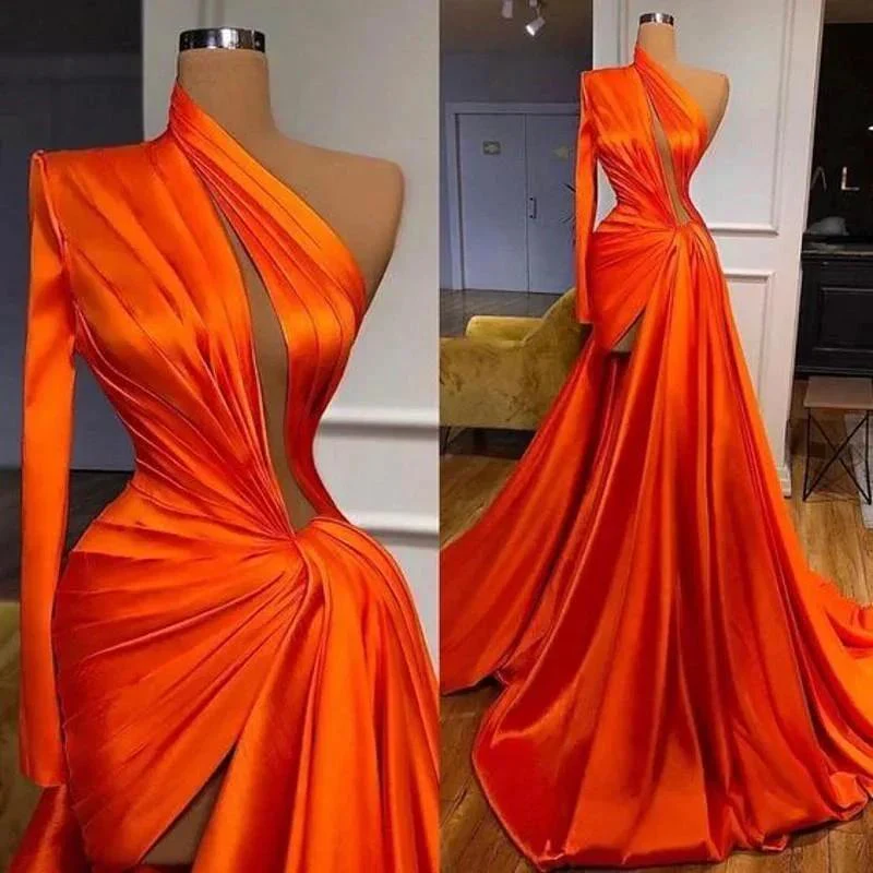 Elegant One Shoulder Long Sleeves Split Front Prom Dress - Image 2