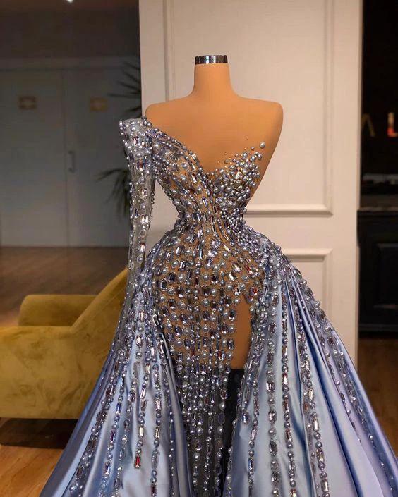 Elegant One Shoulder Purple Evening Dress Side Slit With Train Gorgeous Custom Made Evening Gowns Y1127 - Image 2