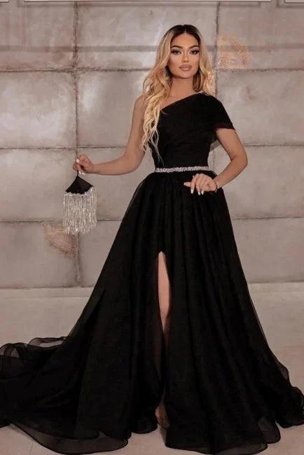 Elegant one shoulder sleeveless a-line 100D-Chiffon evening dresses ribbons - Image 2