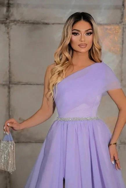 Elegant one shoulder sleeveless a-line 100D-Chiffon evening dresses ribbons - Image 4