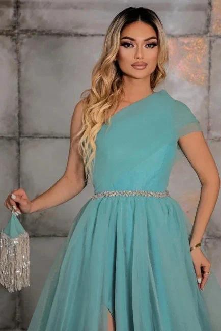 Elegant one shoulder sleeveless a-line 100D-Chiffon evening dresses ribbons - Image 6