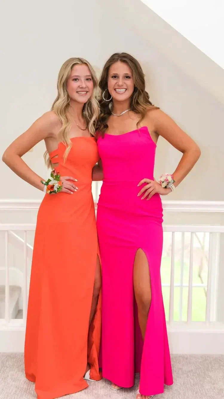 Elegant Orange Long Prom Dress with Split ,Hot Pink Evening Dress Y2020 - Image 2