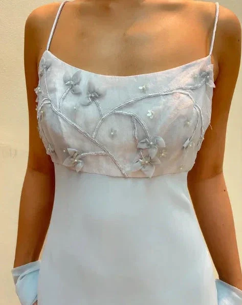 Elegant Pastel Blue Straps Chiffon Appliques Beaded Prom Evening Dress Y8142 - Image 2