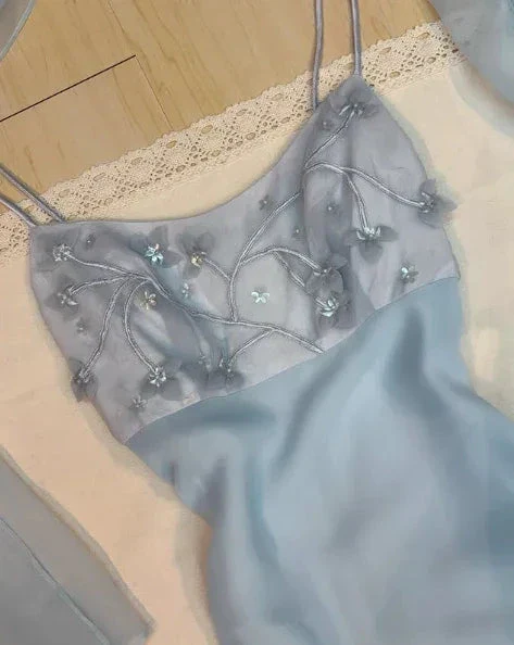 Elegant Pastel Blue Straps Chiffon Appliques Beaded Prom Evening Dress Y8142 - Image 5