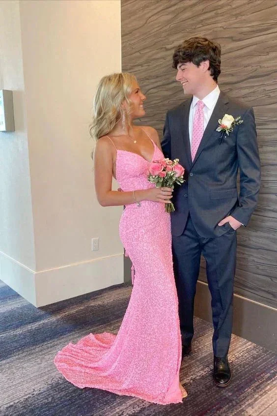 Elegant Pink Mermaid Prom Dress Pink Evening Dress Y7386 - Image 2