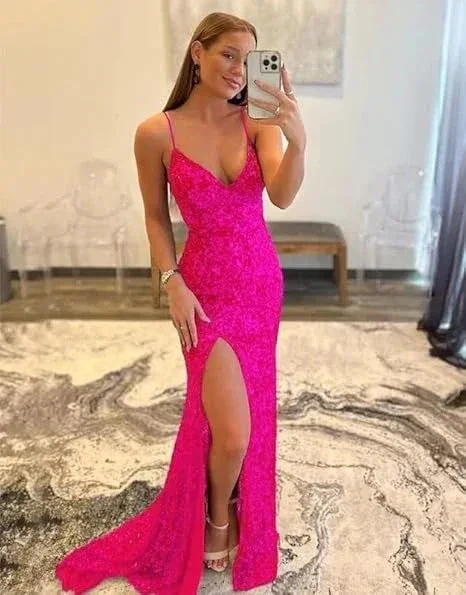 Elegant Pink Mermaid Prom Dress Pink Evening Dress Y7386 - Image 3