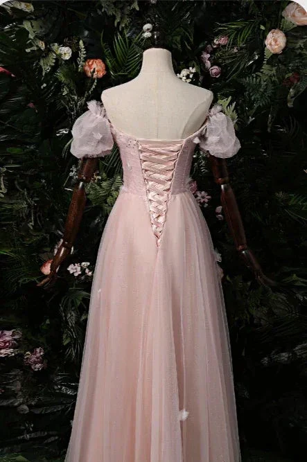 Elegant Pink Off The Shoulder Prom Dress,Pink Evening Dress Y1898 - Image 2