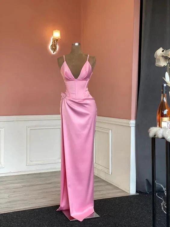 Elegant Pink Sleeveless Spaghetti Straps Evening Dress Pink Pageant Dress Y817 - Image 2