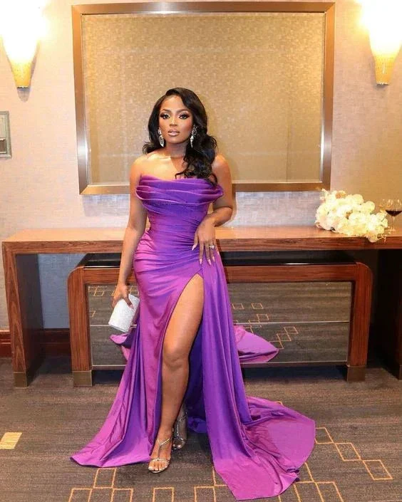 Elegant Purple Sweetheart Satin Evening Dress Purple Dinner Dress Y6694 - Image 2