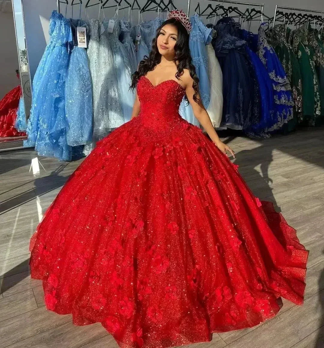 Elegant Red Ball Gown Quinceanera prom Dress For Sweet 16  Y2059 - Image 3