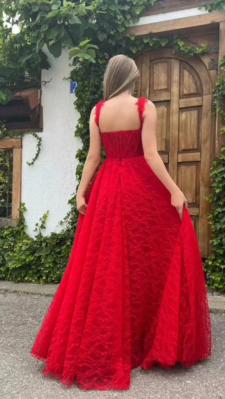 Elegant Red Lace Prom Dress Sweetheart Neck Side Slit High Waist A Line Formal Wedding Party Evening Dress Y4909 - Image 2