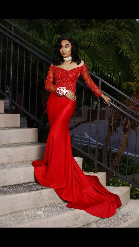 Elegant Red Mermaid Prom Dress Red Evening Dress Y5694