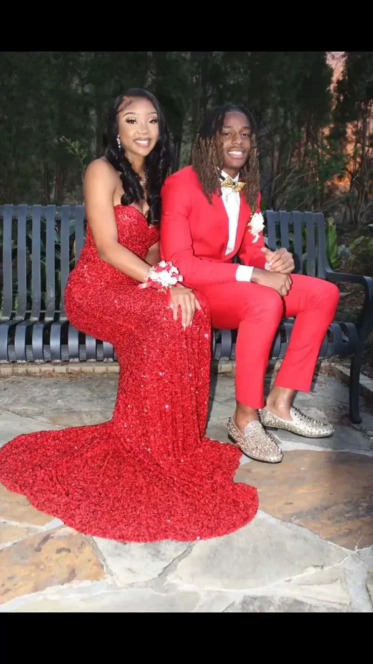 Elegant Red Sequins Mermaid Prom Dress,Red Evening Gown Y5571 - Image 4