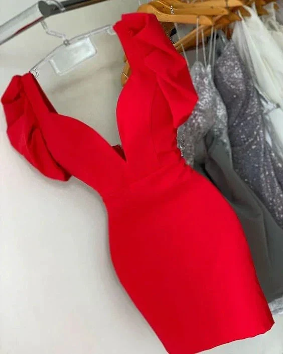 Elegant Red V Neck Party Dress Red Homecoming Dress Y6040 - Image 2