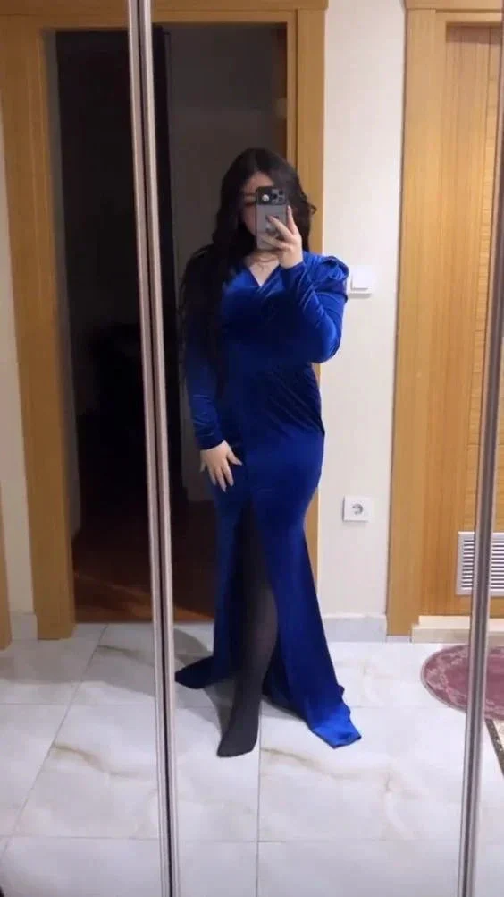 Elegant Royal Blue Velvet Evening Dress,Royal Blue Evening Gown  Y5666 - Image 2