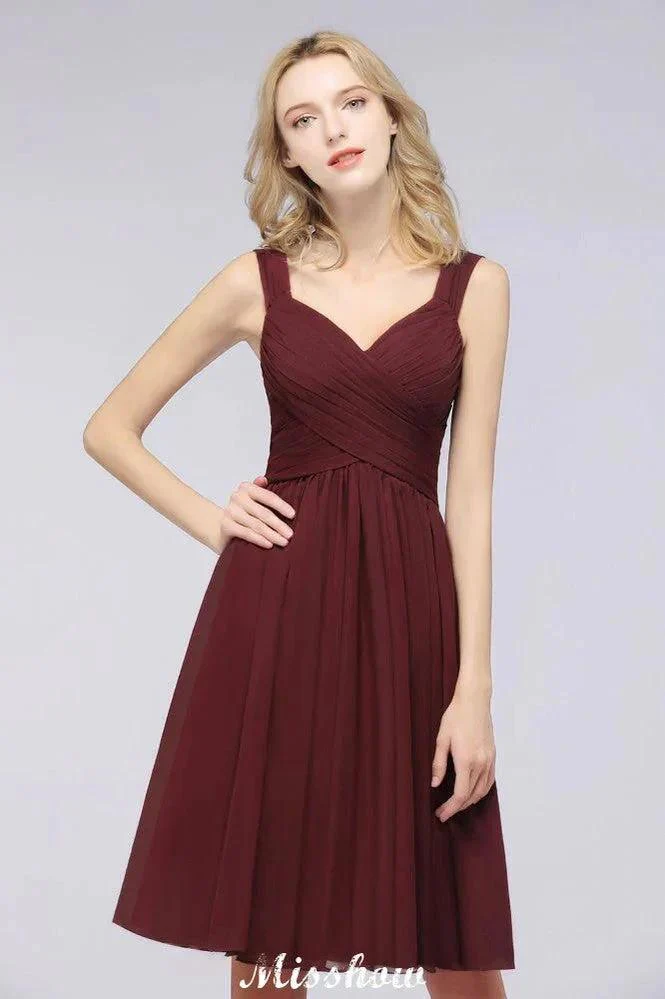 Elegant Ruffles Straps Short Prom Dresses | A-Line Sleeveless Knee Length Evening Dresses - Image 2