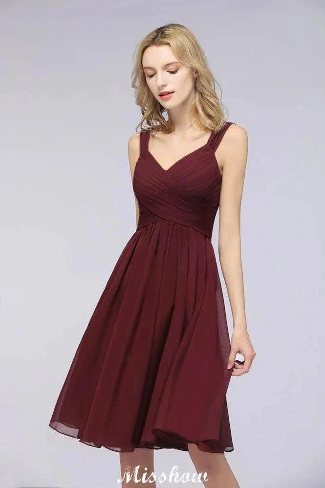 Elegant Ruffles Straps Short Prom Dresses | A-Line Sleeveless Knee Length Evening Dresses - Image 3