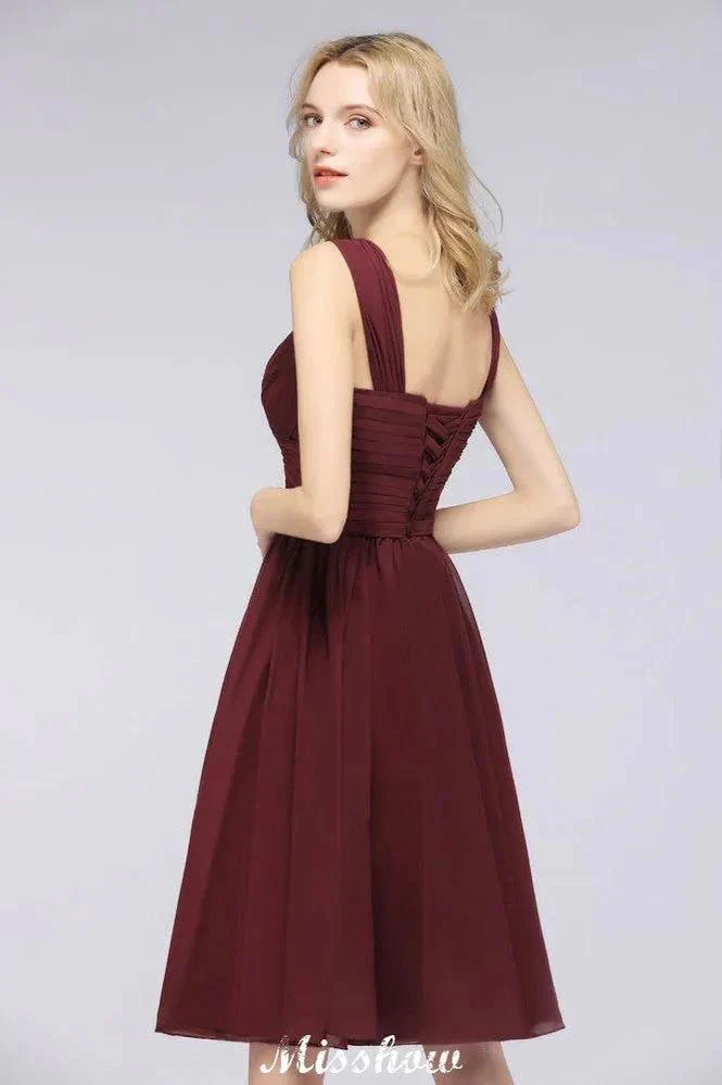 Elegant Ruffles Straps Short Prom Dresses | A-Line Sleeveless Knee Length Evening Dresses - Image 4