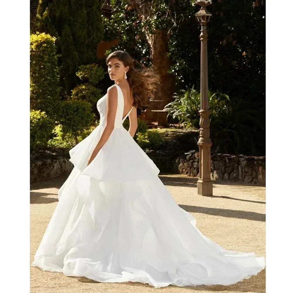 Elegant Ruffles Wedding Dresses For Women V-Neck Backless Bridal Gowns A-Line Sleeveless Vestidos De Novia - Image 2