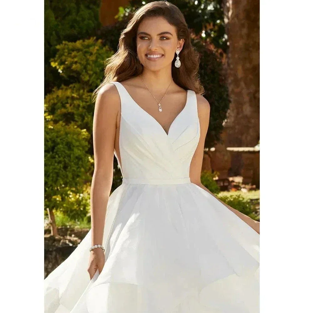 Elegant Ruffles Wedding Dresses For Women V-Neck Backless Bridal Gowns A-Line Sleeveless Vestidos De Novia - Image 3