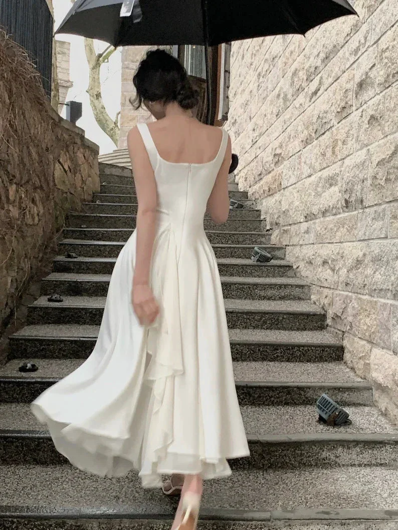 Elegant Ruffles White Midi Dresses Summer New Evening Dress Y4454 - Image 3
