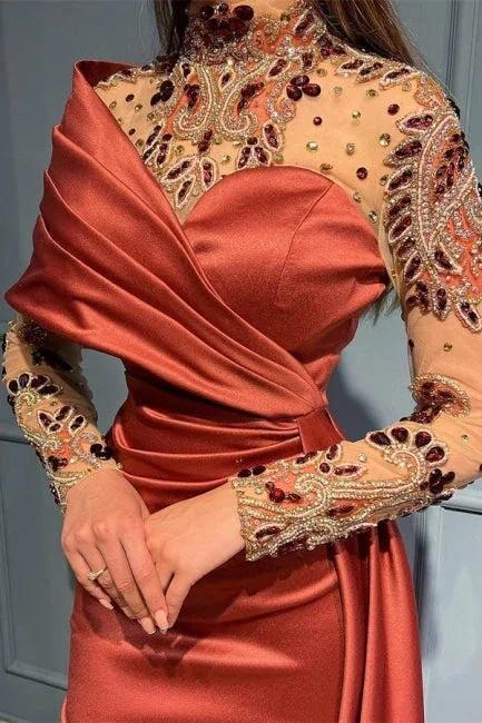 Elegant Russet One Shoulder Stretch Satin Prom Dress with Ruffles - Image 2