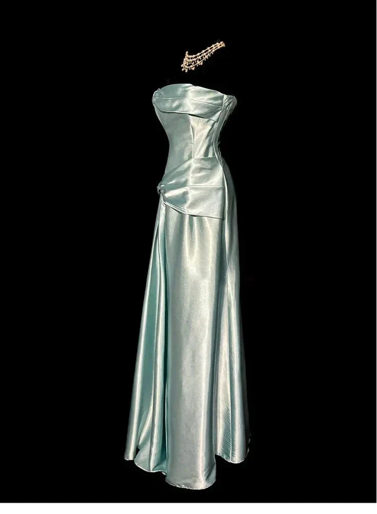 Elegant Sage Green Strapless Satin Long Prom Dress Evening Dress Y8561 - Image 2