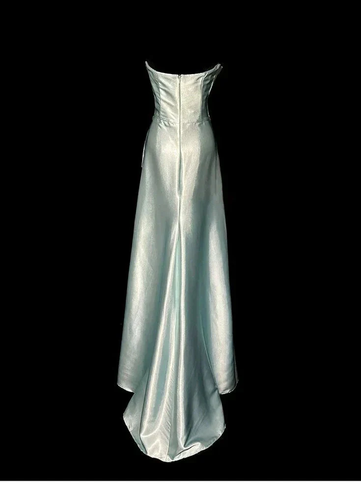 Elegant Sage Green Strapless Satin Long Prom Dress Evening Dress Y8561 - Image 3