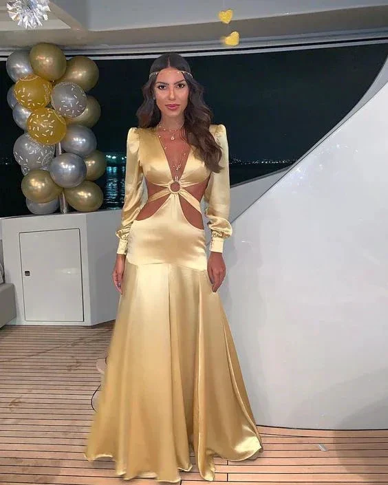 Elegant Satin Long Sleeves Evening Dress Fairy Dress Y5094 - Image 2