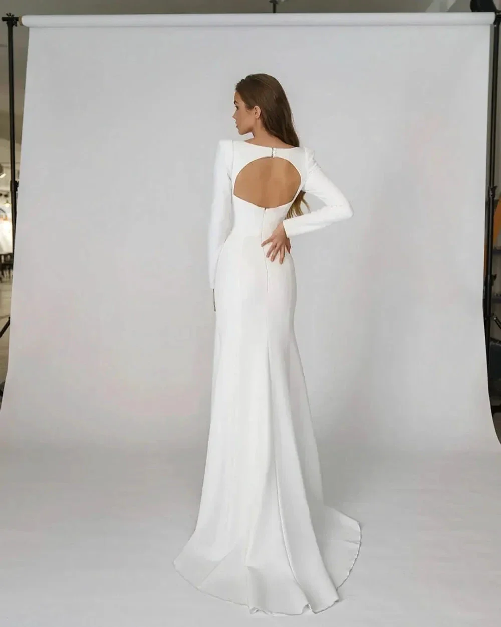 Elegant Satin Mermaid Wedding Dress Square Neck Long Sleeves Backless Party Bridal Dress Bride Dress Vestido De Noiva - Image 2