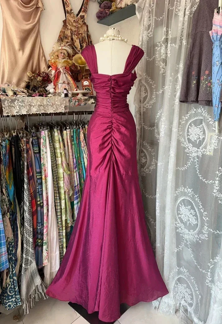 Elegant Satin Ruched Mermaid Prom Dress Pink Evening Gown Y8161 - Image 3