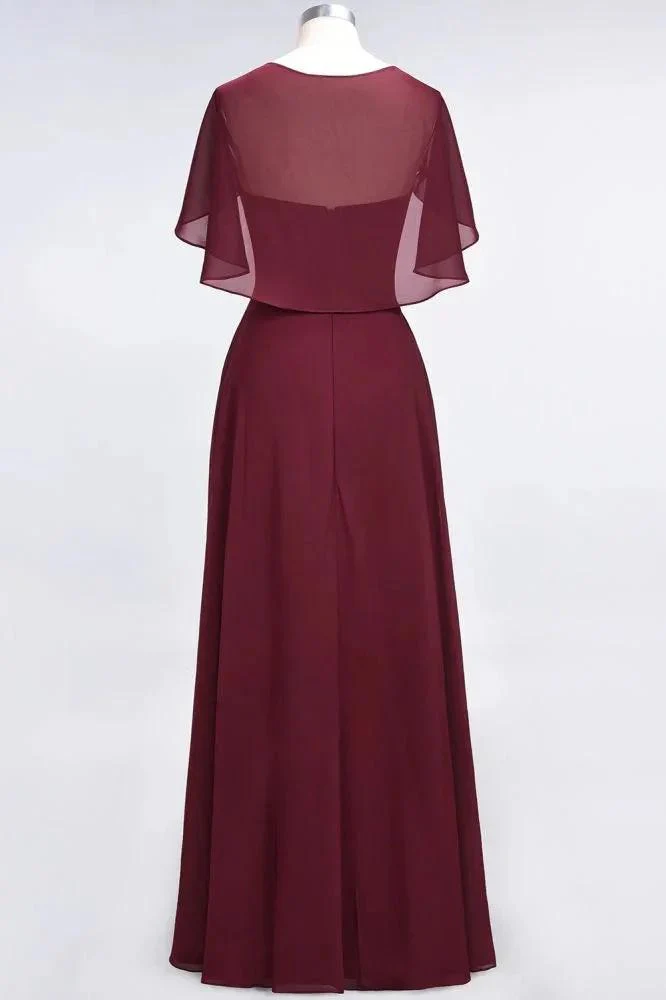 Elegant Satin V-Neck Short Sleeve Princess Bridesmaid Dress Ruffle Chiffon Wedding Guest Dress - Image 3